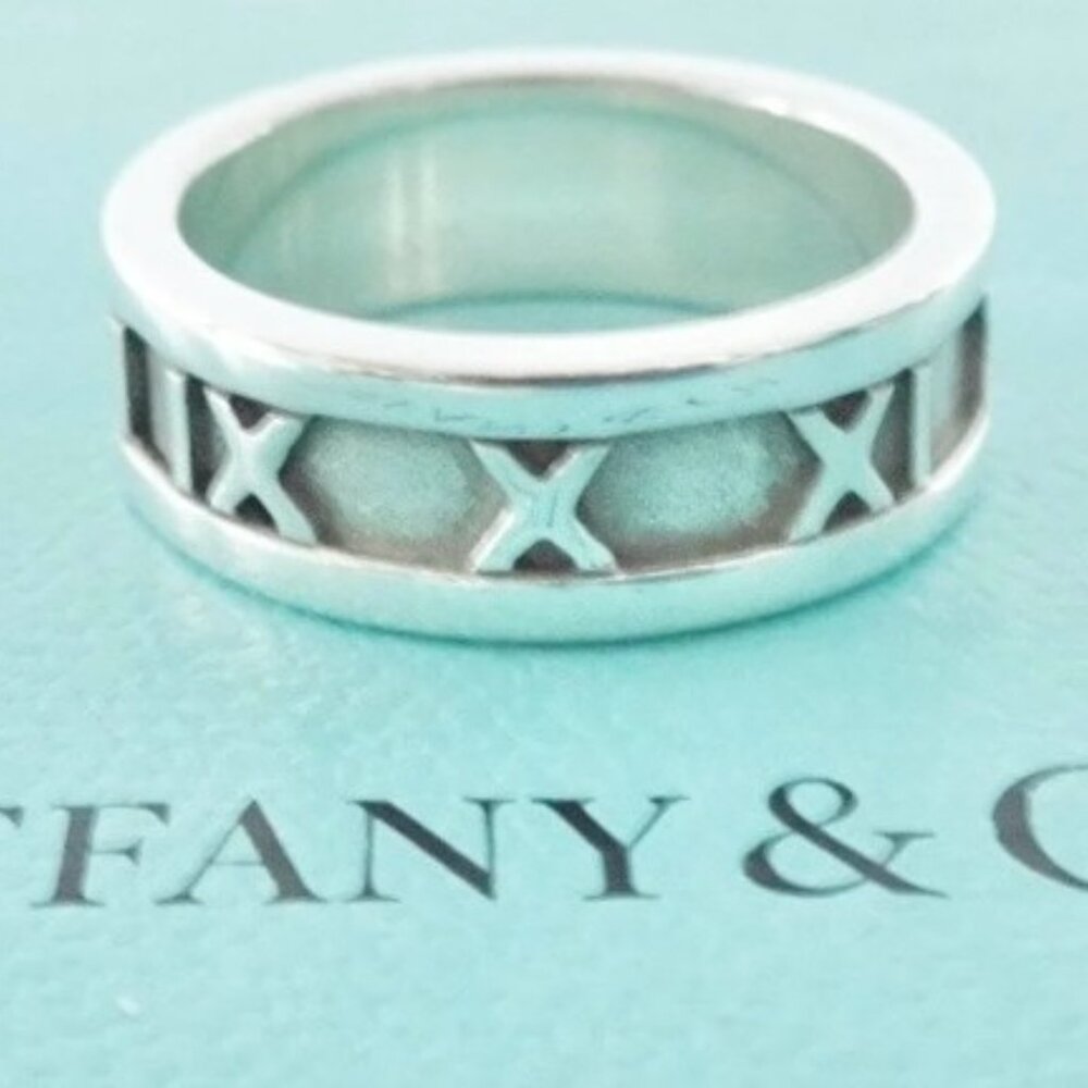 Tiffany & Co. Atlas Ring Narrow Band Sterling 925 Silver Size 4.5